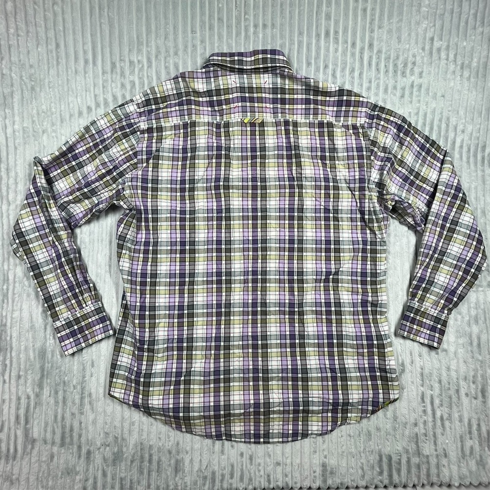 Robert Graham Freshly Laundered Button Up Shirt Men's L Purple Green Plaid Roll - Picture 7 of 13
